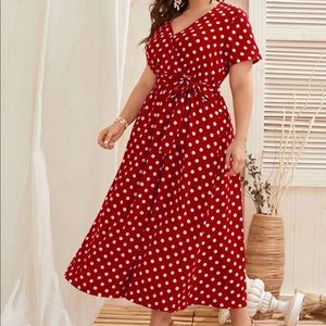 PLUS SHEIN POLKA DOT BELTED DRESS NWT